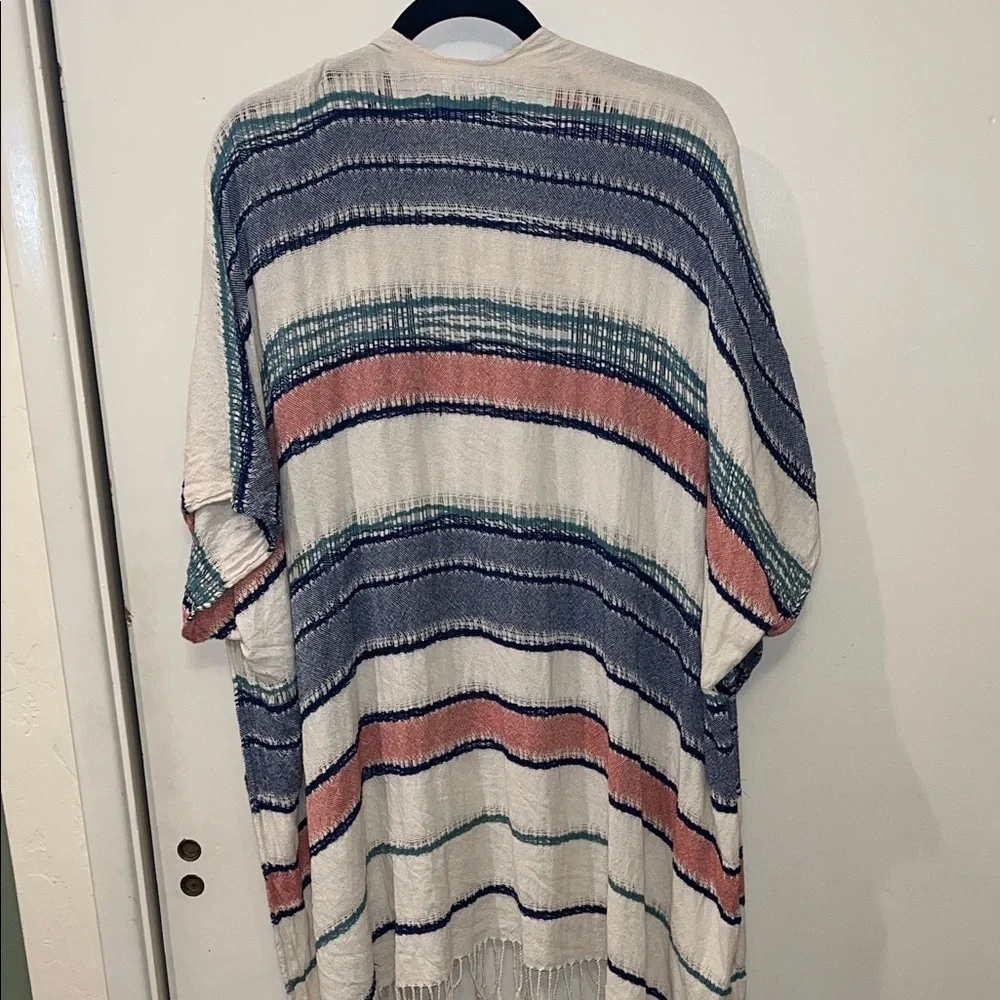 Cost Plus World Market Striped Fringe Wrap in Cream, Blue, Pink, Teal